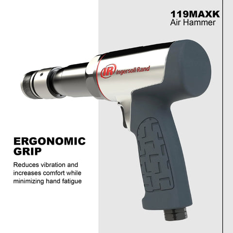 Ingersoll Rand 119MAXK Long Barrel Vibration Reduced Air Hammer Kit ergonomic grip for heavy vehicle repair trucks and MRO tasks.