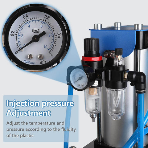 Close-up of injection pressure adjustment feature on Vertical Injection Molding Machine Semi Automatic Pneumatic Plastic Extruder 0-15g Per Shot