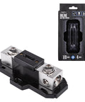 Heavy Duty Inline ANL Fuse Holder With 200 Amp Fuse Included For 1/0 Or 4 Gauge Car Audio Wiring, solid zinc core, and packaging
