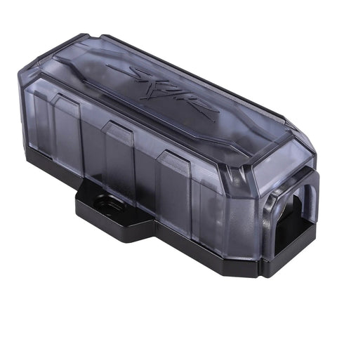 Heavy Duty Inline ANL Fuse Holder With 200 Amp Fuse Included For 1/0 Or 4 Gauge Car Audio Wiring, smoked gray cover visible.