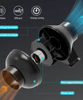 Exploded view of powerful 4 inch inline duct ventilation fan with 195 CFM, features detachable centrifugal fan blade and plastic shell for grow tents.