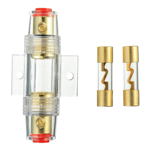 Inline 4-8 Gauge AWG Fuse Holder With 100 Amp AGU Fuses For Car Audio Alarm System Amplifier And Compressor Waterproof Gold Plated Metal Shell
