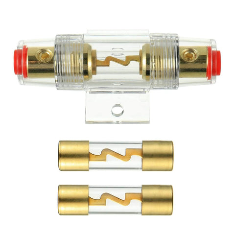 Inline 4-8 Gauge AWG Fuse Holder With 100 Amp AGU Fuses For Car Audio Alarm System Amplifier And Compressor Waterproof Gold Plated Metal Shell