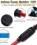 Two Pack Inline Fuse Holders For 12V Systems With 16 AWG Wire Waterproof Fuse Holder Includes 15A ATC ATO Standard Blade Fuses