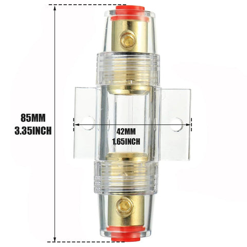 Inline 4-8 Gauge AWG Fuse Holder With 100 Amp AGU Fuses For Car Audio Alarm System Amplifier And Compressor Waterproof Gold Plated Metal Shell