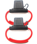 Two black and red Heavy Duty Waterproof Inline Fuse Holder 8 AWG 15.8 Inch Long IP67 Dustproof Cover Two Pack Fits Maxi Fuses 20A To 100A.