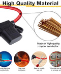 Two Pack Inline Fuse Holders For 12V Systems With 16 AWG Wire Waterproof Fuse Holder Includes 15A ATC ATO Standard Blade Fuses Ideal For Automotive Marine Golf Cart Lighting And Electrical Circuits With Durable Copper Conductors product showing high quality copper conductor and strong electrical conductivity features