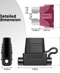 2 Pack 12 AWG Inline Fuse Holders With Waterproof Cap, detailed dimensions shown with 12V ATC ATO Blade Fuses