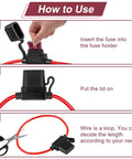Steps to use the 10 Pack Inline Fuse Holder Kit 12V Waterproof 12 AWG With 35 Standard Car Fuses 5A To 40A For Marine Auto And Electrical Circuits.
