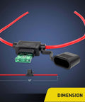 Inline Fuse Holder Kit For 14 AWG Wiring Harness With Weatherproof Lid And Heavy Duty Red 14 AWG Wire Fits ATC And ATO Blade Fuses Up To 30 Amp 10 Pack With Two Year Warranty, showing 12-inch wire length and open lid