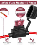 Image of open inline fuse holder from the 10 Pack Inline Fuse Holder Kit 12V Waterproof 12 AWG with 35 standard car fuses 5A to 40A.