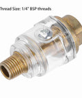 Inline Oil Lubricator for Tools and Compressors with Automatic Lubrication System, showing 1/4 inch BSP threads