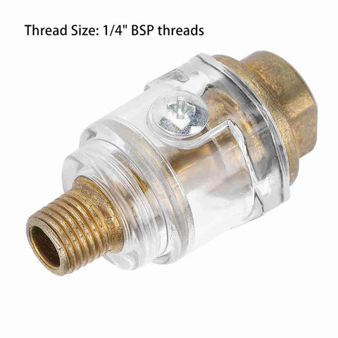 Inline Oil Lubricator for Tools and Compressors with Automatic Lubrication System, showing 1/4 inch BSP threads