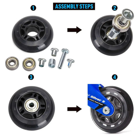 Inline Skate Replacement Parts Kit With Aluminum Alloy Shaft And Bearings Spacer For Smooth Spin 46 Piece Set assembly steps