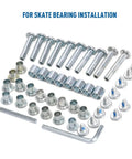 Inline Skate Replacement Parts Kit With Aluminum Alloy Shaft And Bearings Spacer For Smooth Spin 46 Piece Set Including Axle Axle Screw Side Plug Wrench And TOBWOLF Accessories