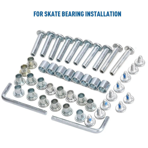 Inline Skate Replacement Parts Kit With Aluminum Alloy Shaft And Bearings Spacer For Smooth Spin 46 Piece Set Including Axle Axle Screw Side Plug Wrench And TOBWOLF Accessories