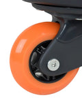 Close-up of an orange inline skate wheel with 8mm Bearing Spacers for Inline Skates Set to Increase Spin Speed Extend Bearing Life.