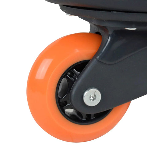 Close-up of an orange inline skate wheel with 8mm Bearing Spacers for Inline Skates Set to Increase Spin Speed Extend Bearing Life.