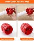 Six In One Depth Gauge And Pipe Deburring Tool Kit showing inner-outer reamer pipe on PVC pipe