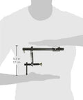 Inserta Clamp For BuildPro Tabletop with adjustable throat and T handle, showing dimensions and placement on a silhouette background.