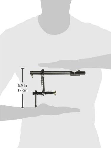 Inserta Clamp For BuildPro Tabletop with adjustable throat and T handle, showing dimensions and placement on a silhouette background.