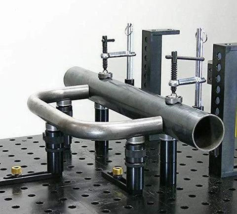 Inserta Clamp For BuildPro Tabletop With Six And A Half Inch Clamp Capacity, Three And A Quarter Inch Throat, Eighth Inch Rail shown in use.