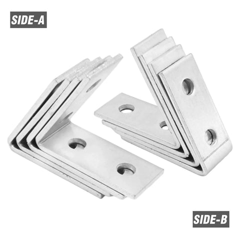 Inside Angle Bracket Brace For Half Inch Bolts Four Pack Fits Three Point Six Inch Strut Channel Galvanized Carbon Steel Four Point Seven Five Millimeter Thick Sixty Degree Brackets With Four Holes For One And Five Eighths Inch Channel side view