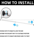 Installation guide for Adjustable Inside Mount Sliding Door Security Bar Fits 17.7 To 50.5 Inches, showing adjustment and locking steps.