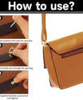 Step-by-step guide using Rotatable Ball Post Head Buttons Set of 12 Pieces With D Ring Metal Rings for bag installation.