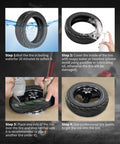 Installation steps for 9.5 x 2.50 Off-Road Tire 9.5 Inch Tubeless Tire on KQI3 Electric Scooter, including boiling, soaping, and rim fitting.