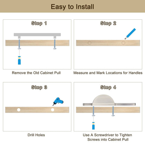 Installation steps for Two Pack Brushed Silver Semicircle Cabinet Pulls With Two And A Half Inch Hole Centers Half Moon Cabinet Door Handles.