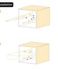 Installation diagram for 34 Inch Heavy Duty Drawer Slides 500 lb per pair capacity side mount full extension with screws for cabinets.
