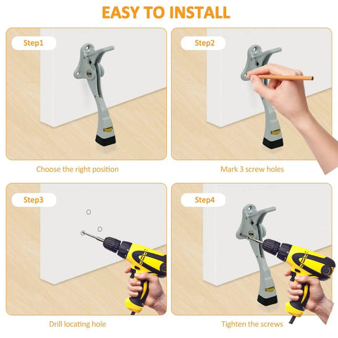 Installation steps for One Touch Semi Automatic Kickdown Door Stop White 4 Inch Adjustable Height Rubber Tip Heavy Duty Door Holder 1 Pack No Fuss Install With Screws Durable Security Stopper For Home Office Commercial Use