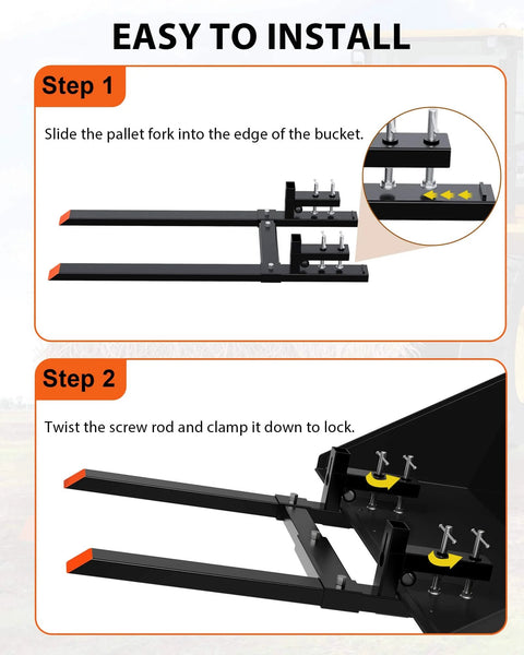 Heavy Duty Pallet Forks For Tractor Attachments And Skid Steer Loader Buckets, 6000 Lb Capacity, installation steps diagram