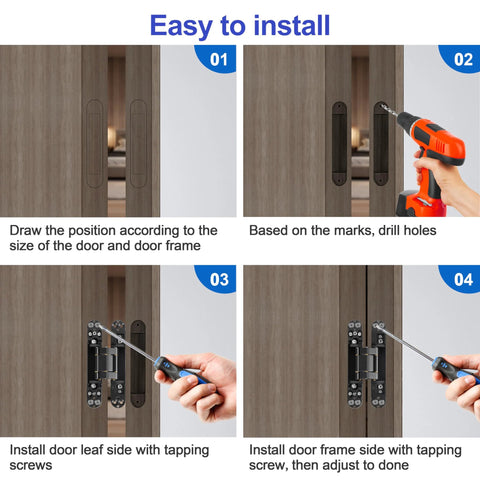 Two Kit Set Of 6 Inch Stainless Steel Hidden Door Hinges for Doors with 180 Degree Swing installation guide