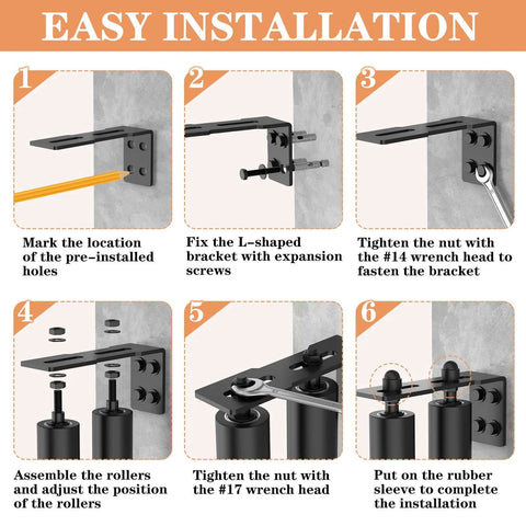 Step-by-step installation guide for Sliding Gate Roller Guide Set With Heavy Duty Steel L Bracket And Adjustable Four Inch Nylon Support.