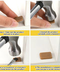 Installation steps of 30 Pieces Tack-In Drawer Glides For Dresser Repair, hammering and securing durable hard plastic cushions.