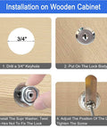 Installation guide showing how to secure cabinets, drawers, mailboxes and tool boxes with 5/8 inch keyed-alike cam locks.