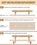 Installation guide for Set Of Six 3.75 Inch Wooden Cabinet Pulls With Screws For Dresser Kitchen And Wardrobe Cabinets showing steps 1-3.