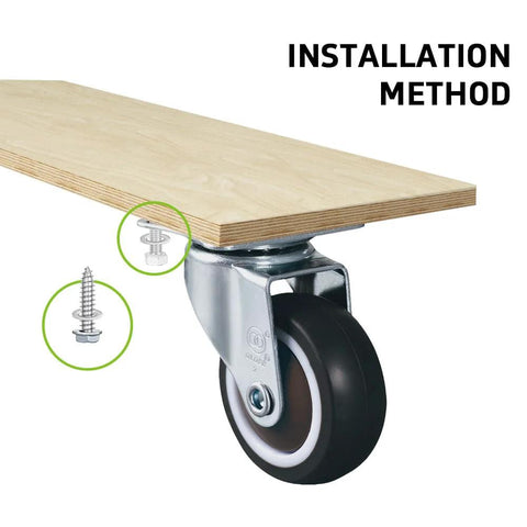 Installation method of 1.5 Inch Caster Wheels Set Of 4 Heavy Duty No Noise Swivel Top Plate Casters on wood board