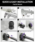 Installation guide for Ten Pack One Half Inch NPT Cable Glands Nylon Waterproof IP68 Cord Connectors PA66, steps 1-6 detailed.