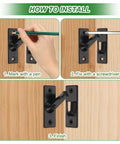 Installation guide for 1 Pack Flip Gate Latch 2 4 Inch Stainless Steel Right Angle Slide Lock with screws on wooden surface.