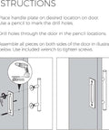 Installation instructions for Gold Barn Door Handle Kit With Latch Lock Set Brass Finish, showing drill points and assembly.