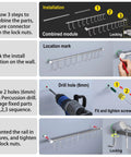 Installation steps for Kitchen Hanging Racks 304 Stainless Steel 20 Inch Rail Utensil Storage Hanger with 10 Pcs Noiseless Sliding Hooks