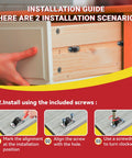 Guide showing installation steps for Eight Pcs Ultra Low Profile Half Inch Mini Rigid Caster Wheels on drawer using screws.