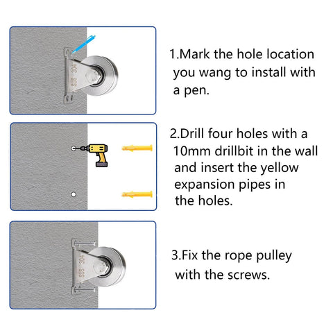 V Type Groove Wheel Pulley Stainless Steel Silent Pulley Block,Wall-Mounted Ceiling Lifting Pulley Block installation steps