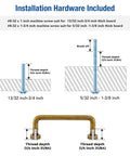 Antique Brass Cabinet Pulls 3 Inch Center 10 Pack installation hardware details with screw sizes and dimensions shown.