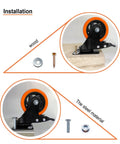 4 Inch Heavy Duty Caster Wheels Set of 8 with orange polyurethane swivel casters installed on wood and steel surfaces.