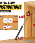 Installation guide for Drop Down Gas Struts, Gas Spring Hinge with 90 Degree Page Turning Axis on wood cabinet frame.