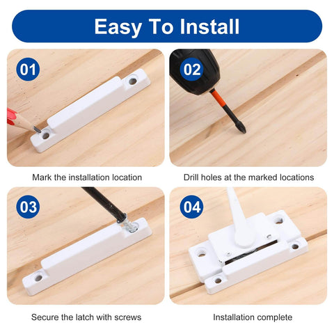 Enhance home security with this 2-pack white sash locks for single and double hung windows, showing easy screw installation